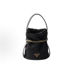 PRADA Re-Nylon triangular metal logo handbag, small size for women, black